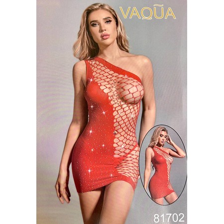 VAQUA  שמלת רשת מיני אדומה חצי גוף פתוח