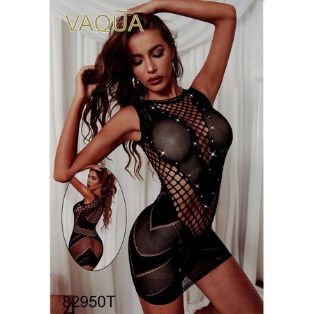VAQUA Black V-Neck Mesh Mini Dress