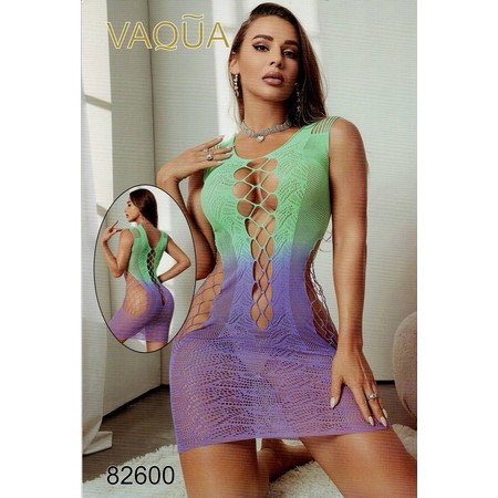 VAQUA  שמלת מיני רשת אומברה טורקיז -סגול