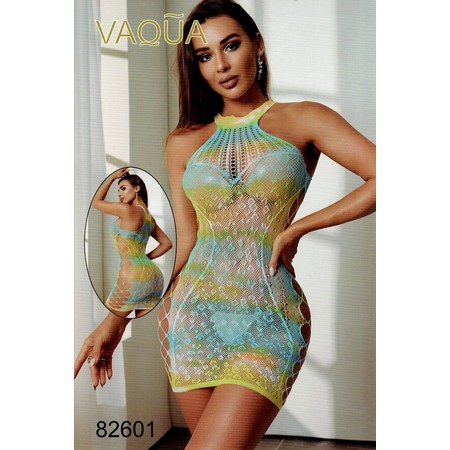 VAQUA Halter Mesh Dress Turquoise Yellow