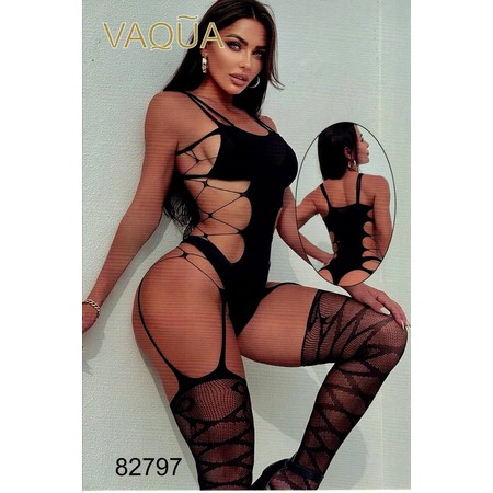 בגד גוף שחור מעוטר VAQUA 82797