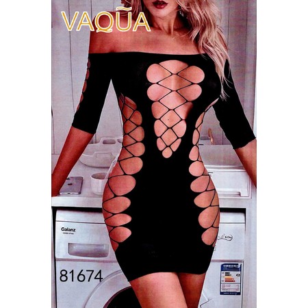 שמלת רשת צמודה שחורה VAQUA 81674