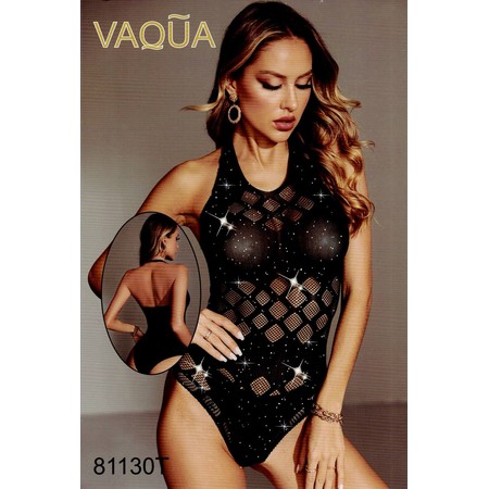 בגד גוף שחור משובץ דמוי יהלומים VAQUA 81130T