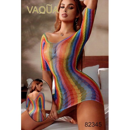 VAQUA Rainbow Half Sleeve Delicate Mesh Mini Dress