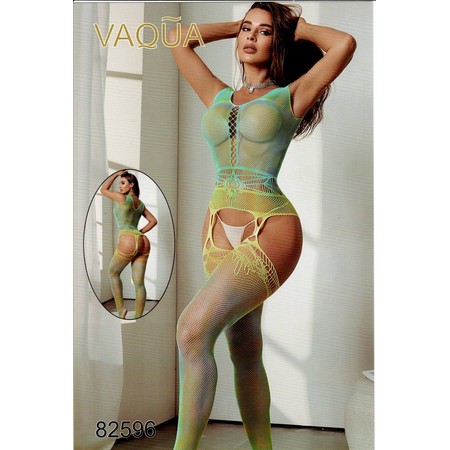 VAQUA אוברול רשת טורקיז צהוב עם פתח אינטימי