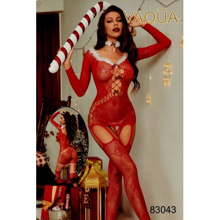 VAQUA אוברול רשת MRS CLAUS אדום עם פתח אנטימי