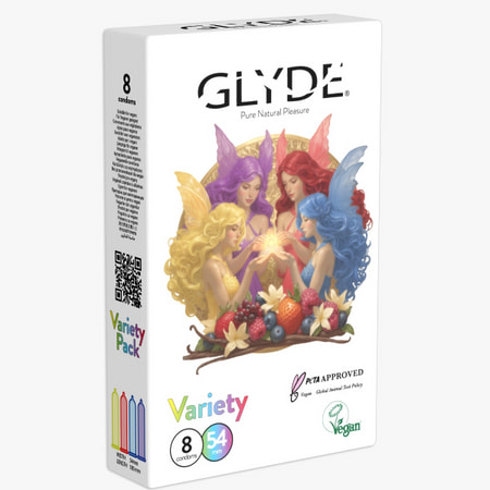 8 קונדומים טבעיים במגוון טעמים רוחב 54 מ"מ Glyde Variety