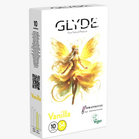 10 natural vanilla-flavored condoms in a cream color width of 53 mm, length 18 cm Glyde Vanilla​