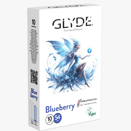 Glyde - 10 natural blueberry flavored condoms 53 mm length 18 cm​