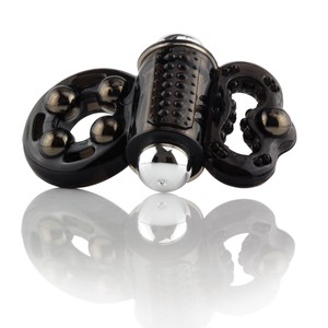 טבעת רוטטת שחורה להעצמת הזיקפה הכוללת חבק לאשכים