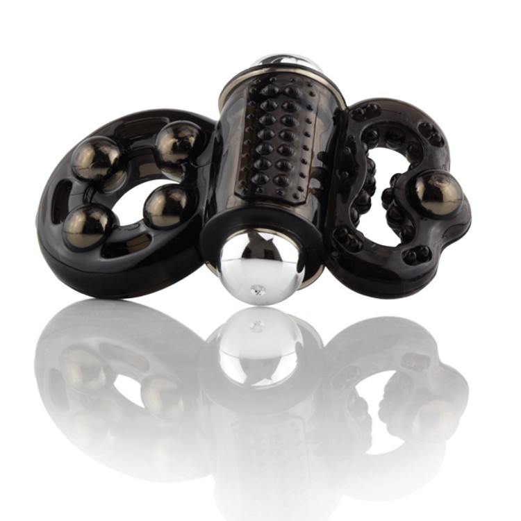 טבעת רוטטת שחורה להעצמת הזיקפה הכוללת חבק לאשכים