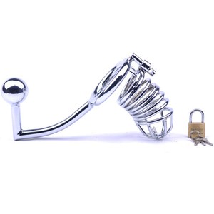 Metal Locking Chastity Cage with Anal Hook