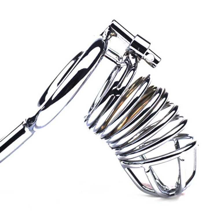 Metal Locking Chastity Cage with Anal Hook