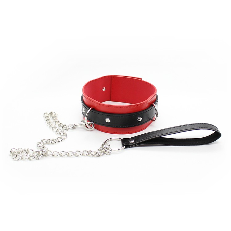 קולר משולב בשני צבעים אדום/שחור+רצועה - מבחר אביזרי מין