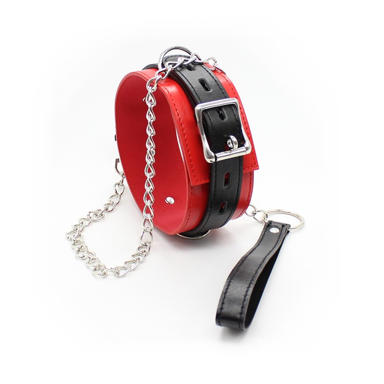 קולר משולב בשני צבעים אדום/שחור+רצועה - מבחר אביזרי מין