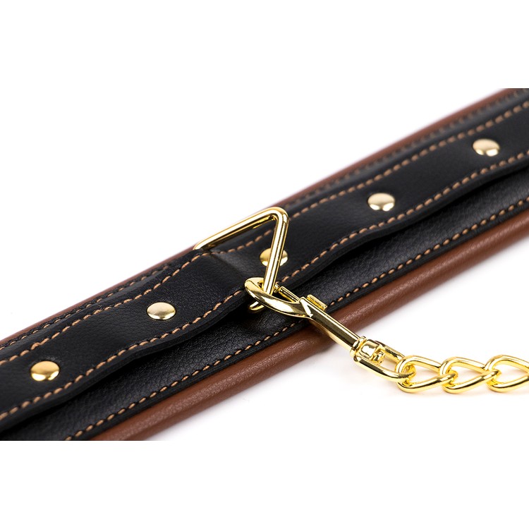 קולר מרופד חום עם רצועה מוזהבת