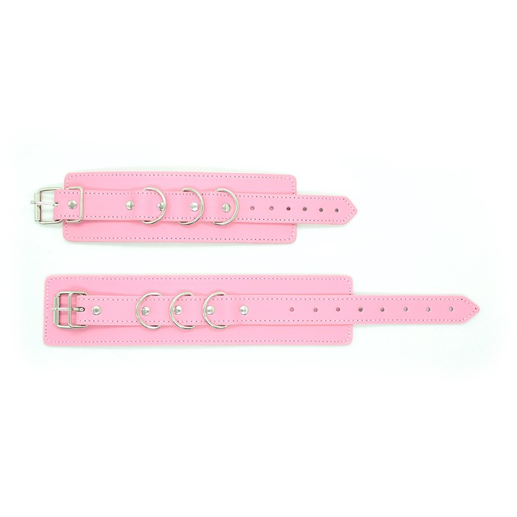 אזיקי ידיים דמוי עור ורוד 3 טבעות