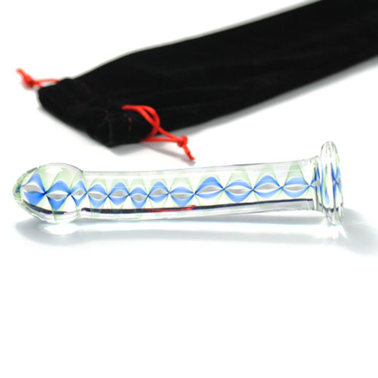 דילדו מזכוכית קלאסי ועיטור כחול פנימי