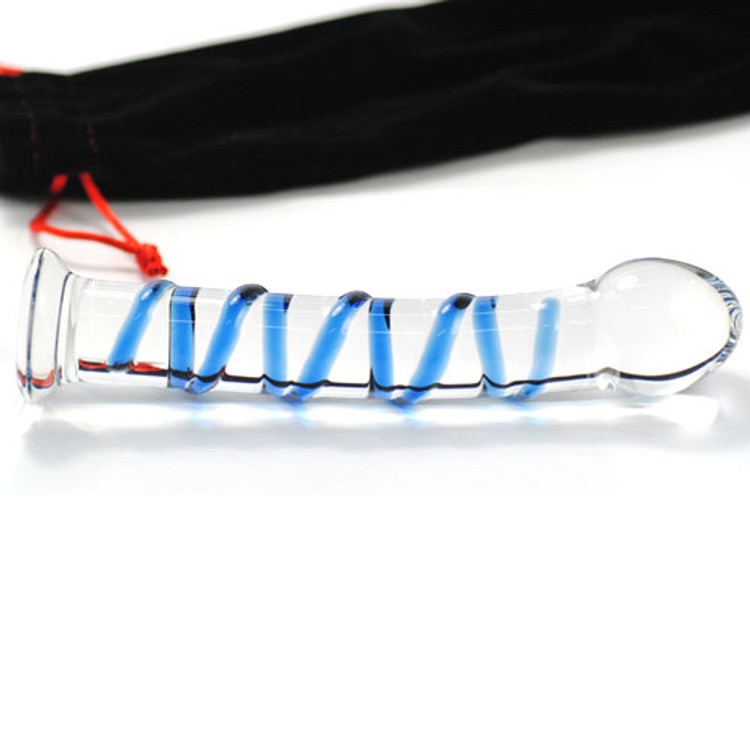 דילדו מזכוכית קלאסית ועיטור כחול חיצוני