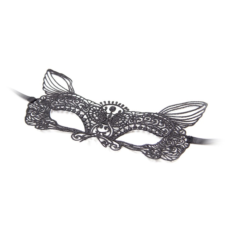 מסכת תחרה חתולית שחורה