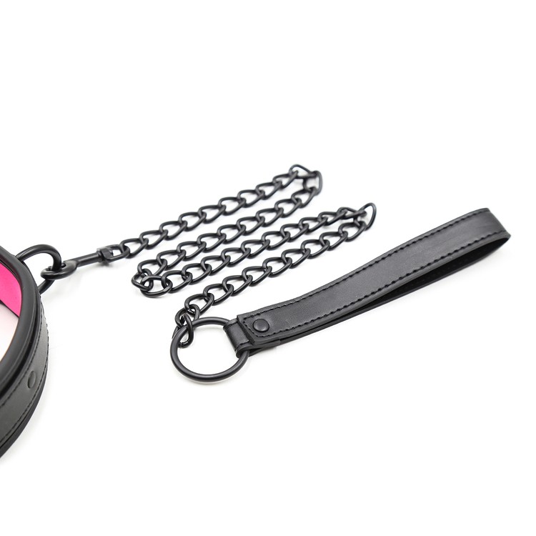 קולר נאופרם עם פנימית ורודה  אבזם ורצועת מתכת שחורה