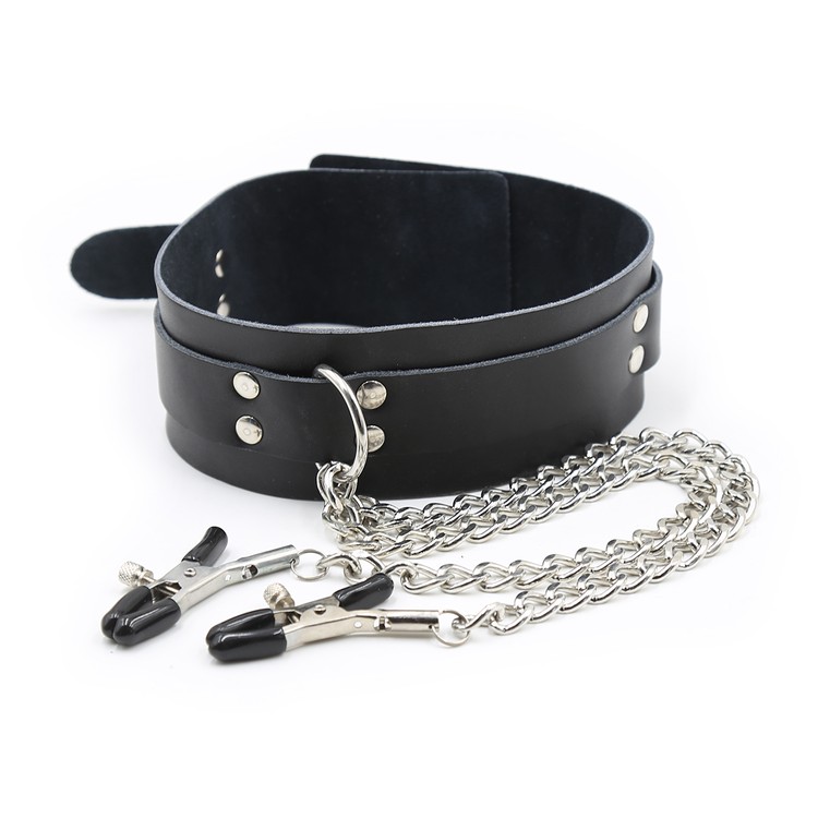 קולר עם אבזם וזוג מצבטי פטמות תנין