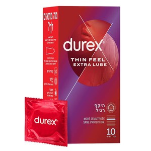 דורקס 10 THIN FEEL EXTRA LUBE קונדומים דקים בתוספת חומר סיכה לתחושה אינטימית