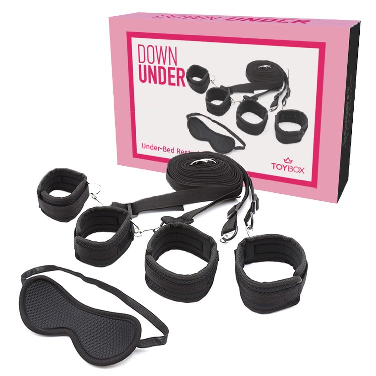 סט קשירה למיטה מנאופרן שחור 'דאון אנדר'