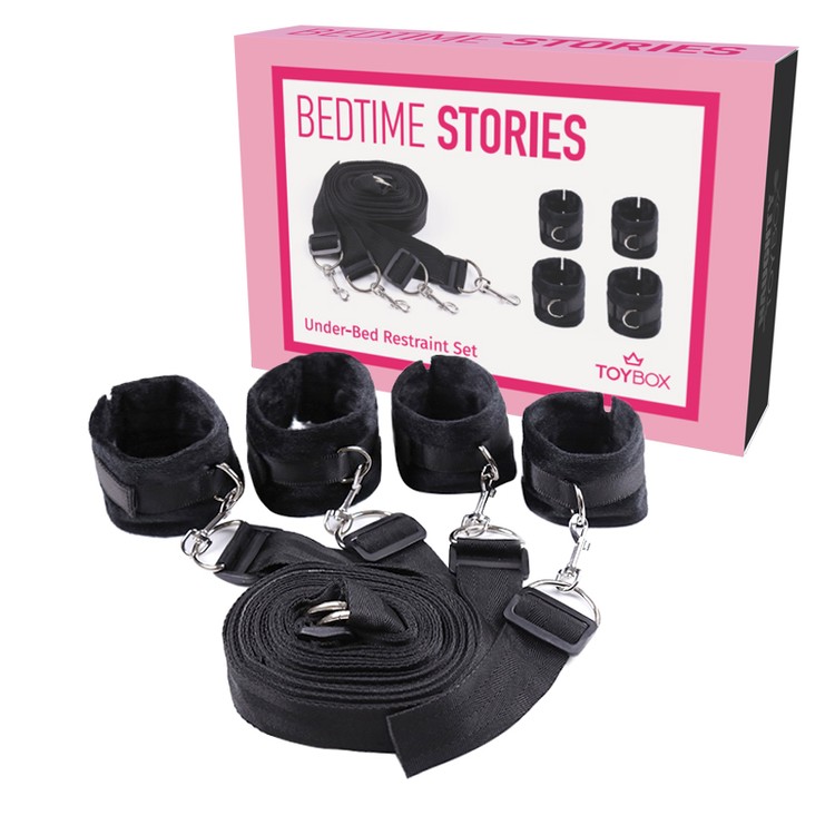 סט קשירה למיטה שחור עם אזיקי קטיפה 'בד טיים סטורי'