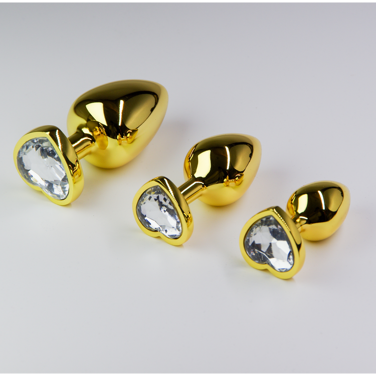 פלאג מתכת זהובה יהלום לב שקוף