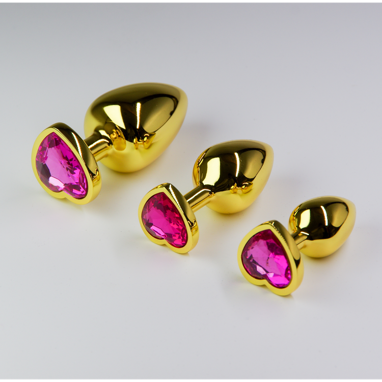 פלאג מתכת זהובה יהלום לב ורוד כהה