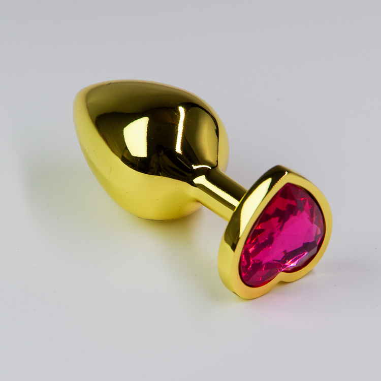 פלאג מתכת זהובה יהלום לב ורוד כהה