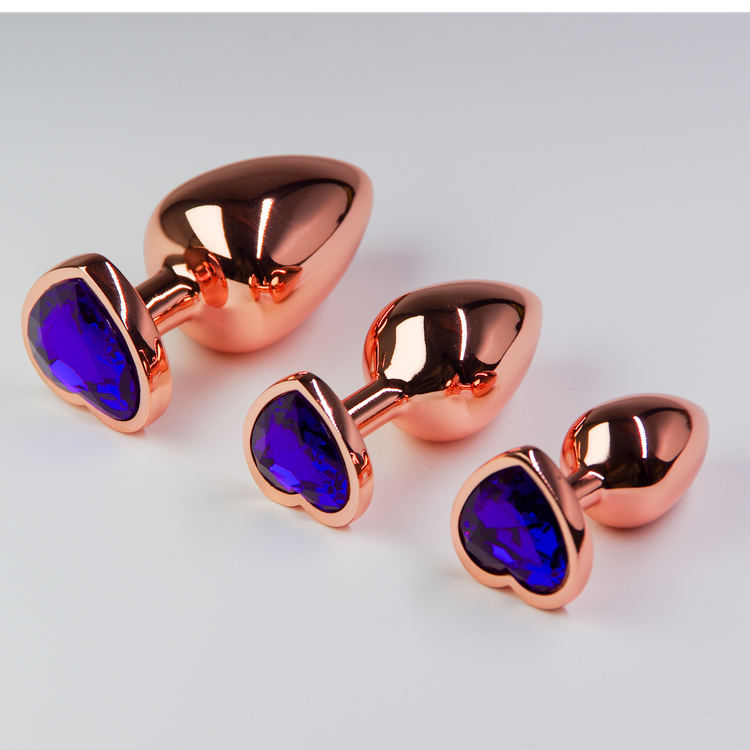 פלאג מתכת רוז גולד יהלום לב סגול כהה