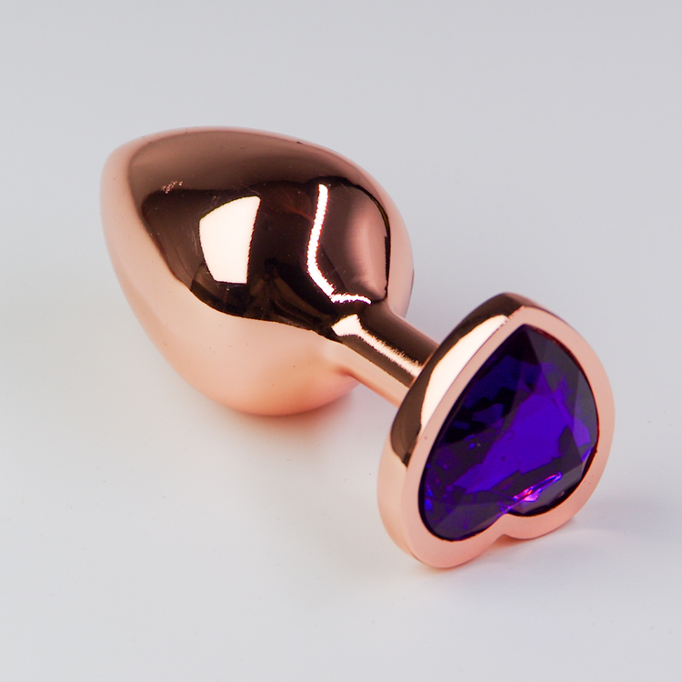 פלאג מתכת רוז גולד יהלום לב סגול כהה