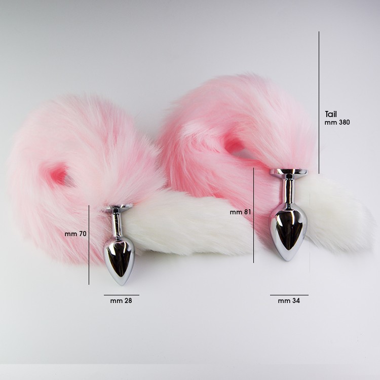 פלאג מתכת עם זנב שועל ורוד עם קצה לבן