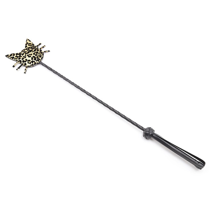 שוט רכיבה ארוך קצה חתול שחור/מנומר