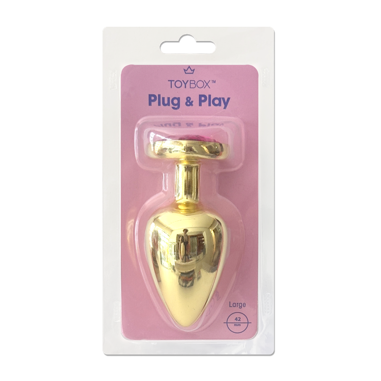 פלאג מתכת זהובה יהלום לב ורוד כהה