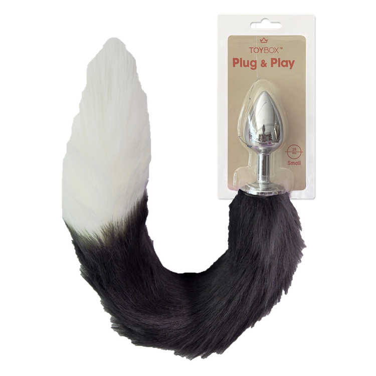 פלאג מתכת עם זנב שועל אפור עם קצה לבן