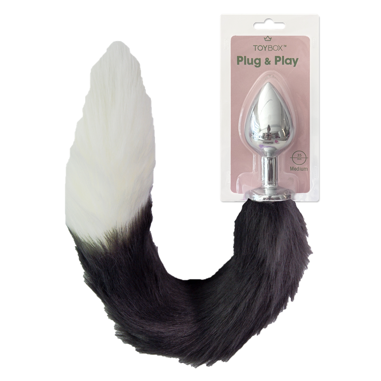 פלאג מתכת עם זנב שועל אפור עם קצה לבן