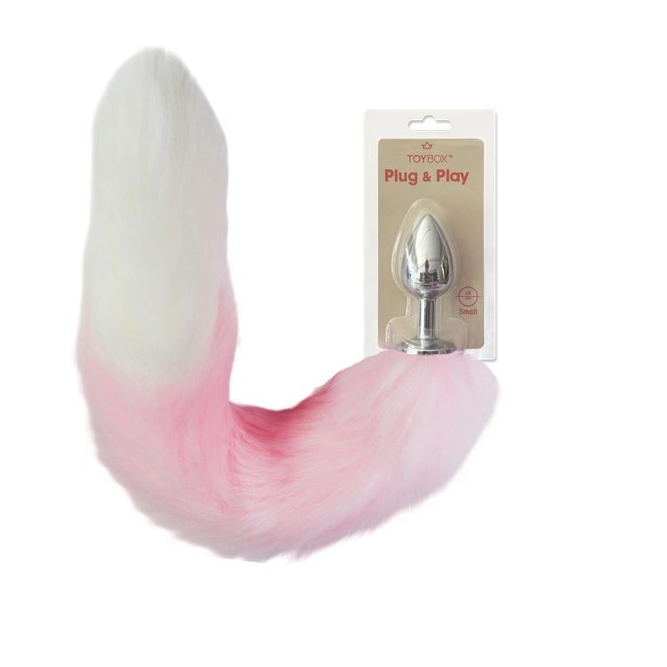 פלאג מתכת עם זנב שועל ורוד עם קצה לבן