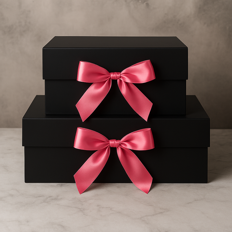 אריזת מתנה מהודרת שחורה/סרט ורוד
