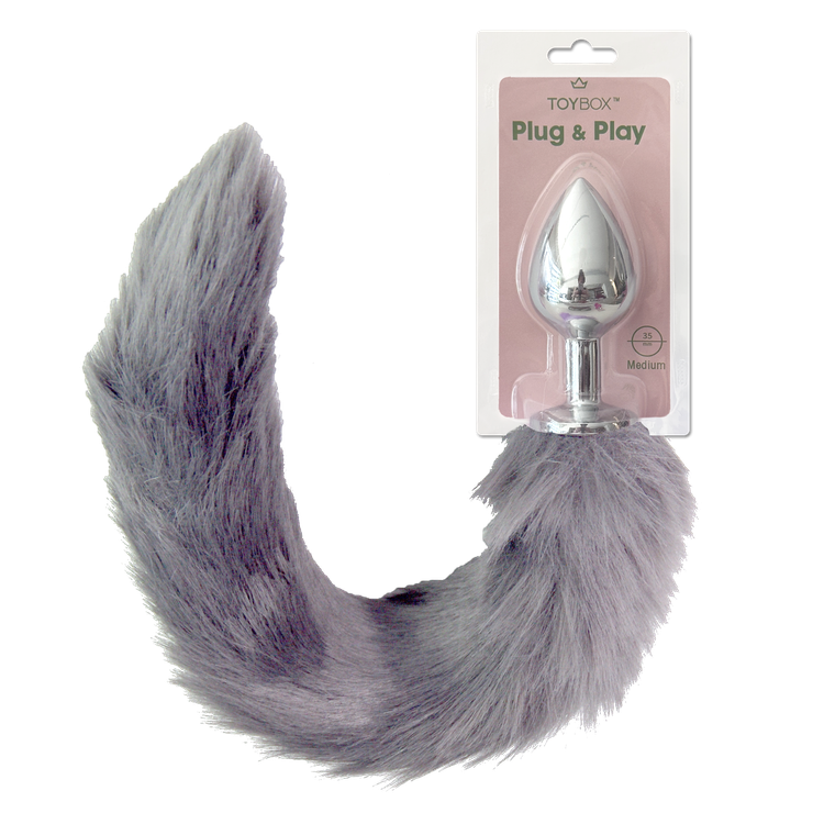 פלאג מתכת עם זנב שועל אפור בהיר