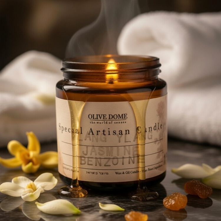 נר עיסוי בניחוח | Ylang Ylang, Jasmine & Benzoin