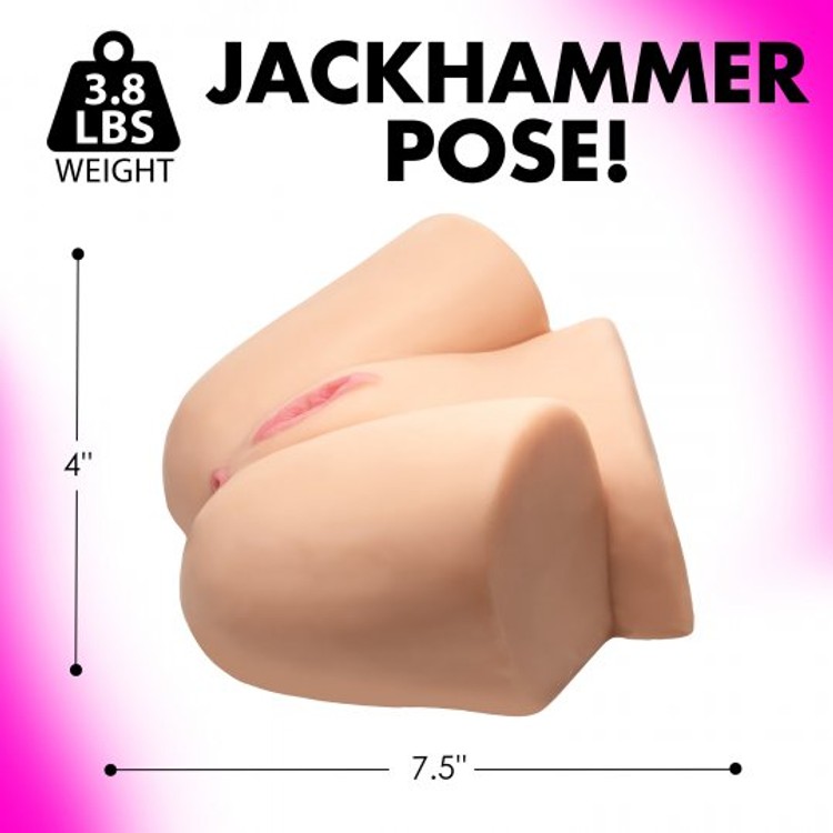 Mistress Zoe Jackhammer  מאונן רוטט לגבר בצורת ישבן עם שני חורים