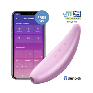 Curvy +3 שואב ורוטט לדגדגן בצבע ורוד המופעל באמצעות אפליקציה של Satisfyer