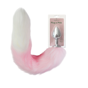 פלאג מתכת עם זנב שועל ורוד עם קצה לבן