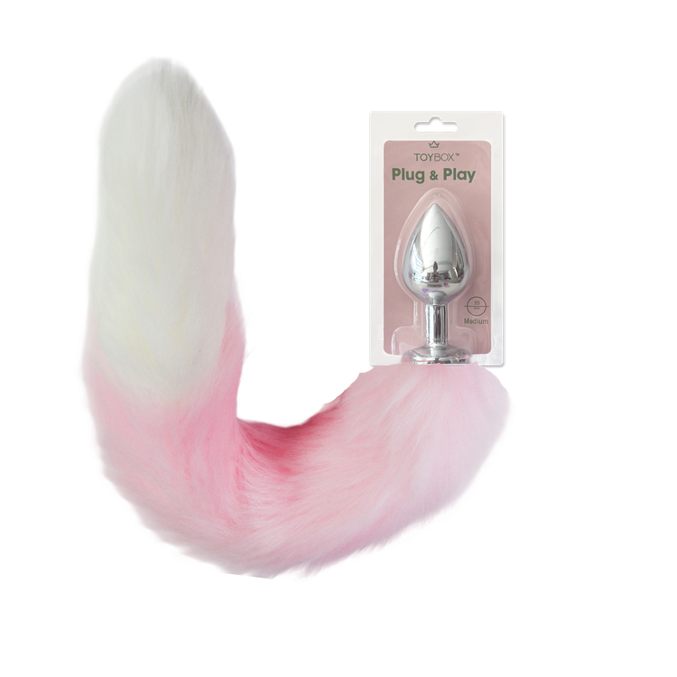 פלאג מתכת עם זנב שועל ורוד עם קצה לבן