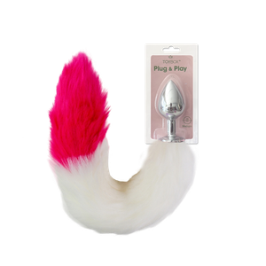 פלאג מתכת עם זנב שועל לבן עם קצה אדום